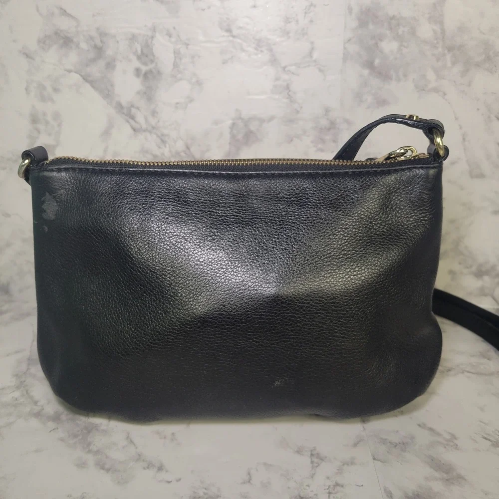 Michael Kors‎ Black Pebbled Leather Crossbody Bag Gold Hardware Front Zip Pocket